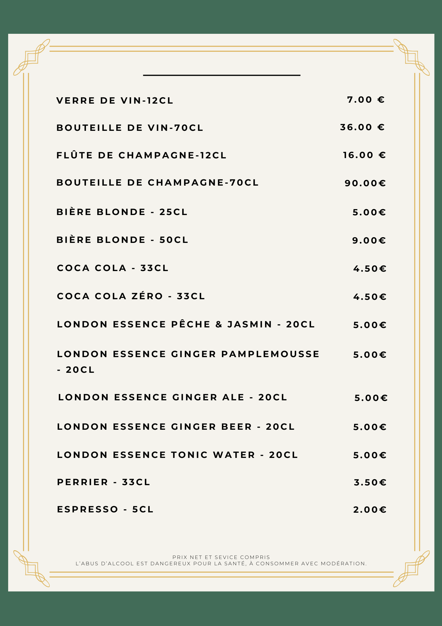 Découvrez la carte des boissons du Bar Louise